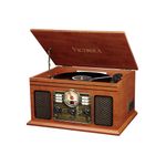 VICTROLA-Tocadiscos-con-conexion-bluetooth-radio-FM-puerto-auxiliar-reproductor-de-cd-y-casettes-MAHOGANY-420-8067