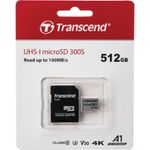 TRANSCEND Tarjeta de Memoria Transcend microSDXC 300S 512GB de Alta Velocidad 250-5226